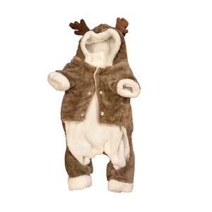 Small pet  Reindeer Costume Hooded Fleece Onesie Jumpsuit Warm Cozy Halloween